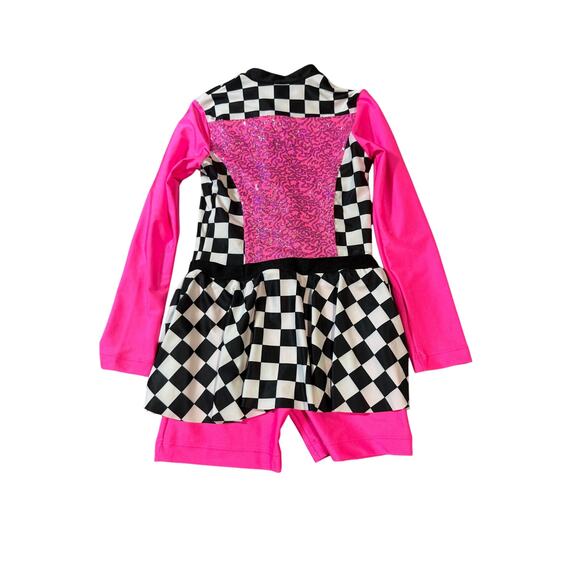 Revolution Costumes Dance‎ Checkered Hot Pink Shorts Long Sleeve Zip Skirt - Picture 2 of 8